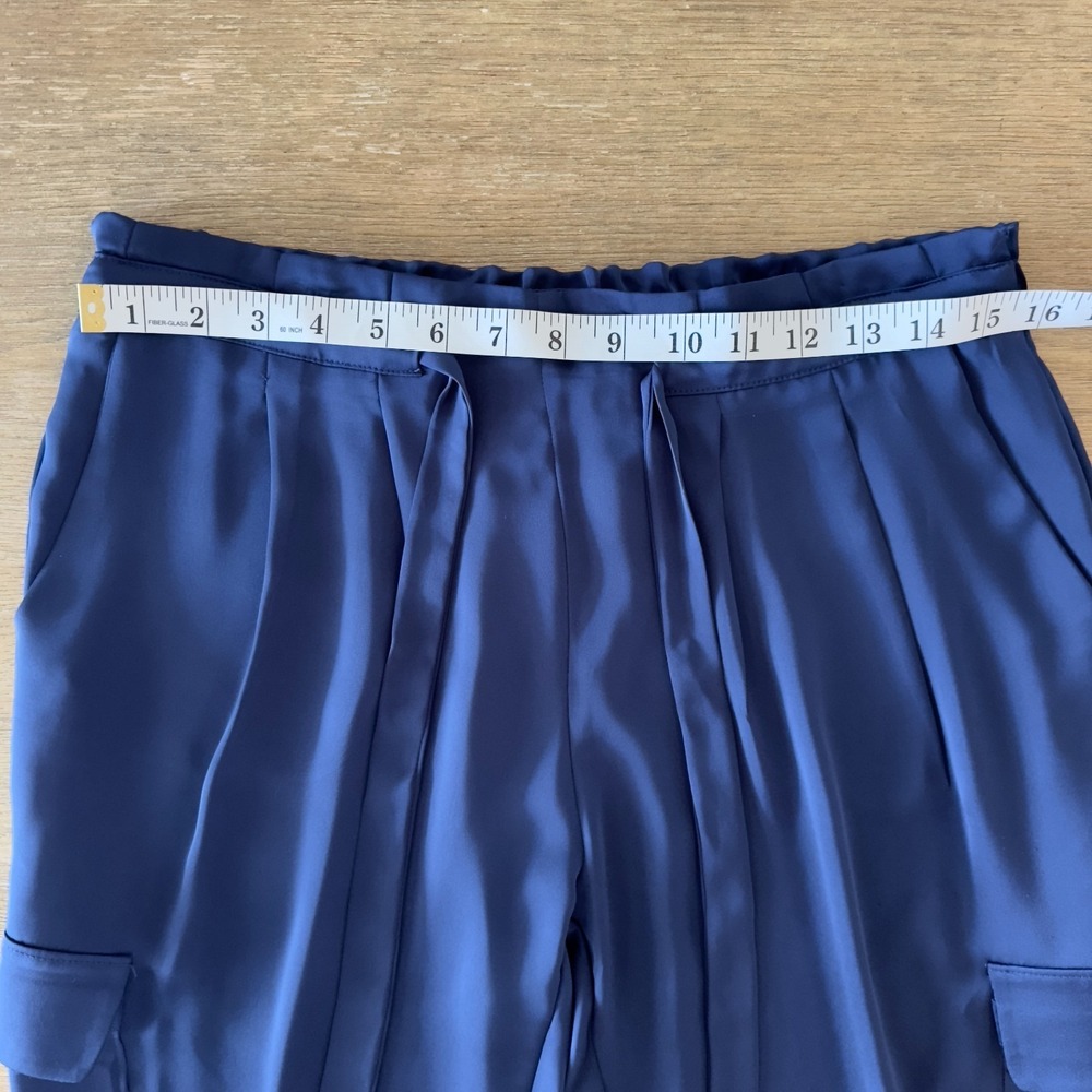 Ramy Brook Satin Elevated Utility Cargo Pants-Navy-Paperbag Waist-Sz M-RRP $295 - Picture 9 of 16